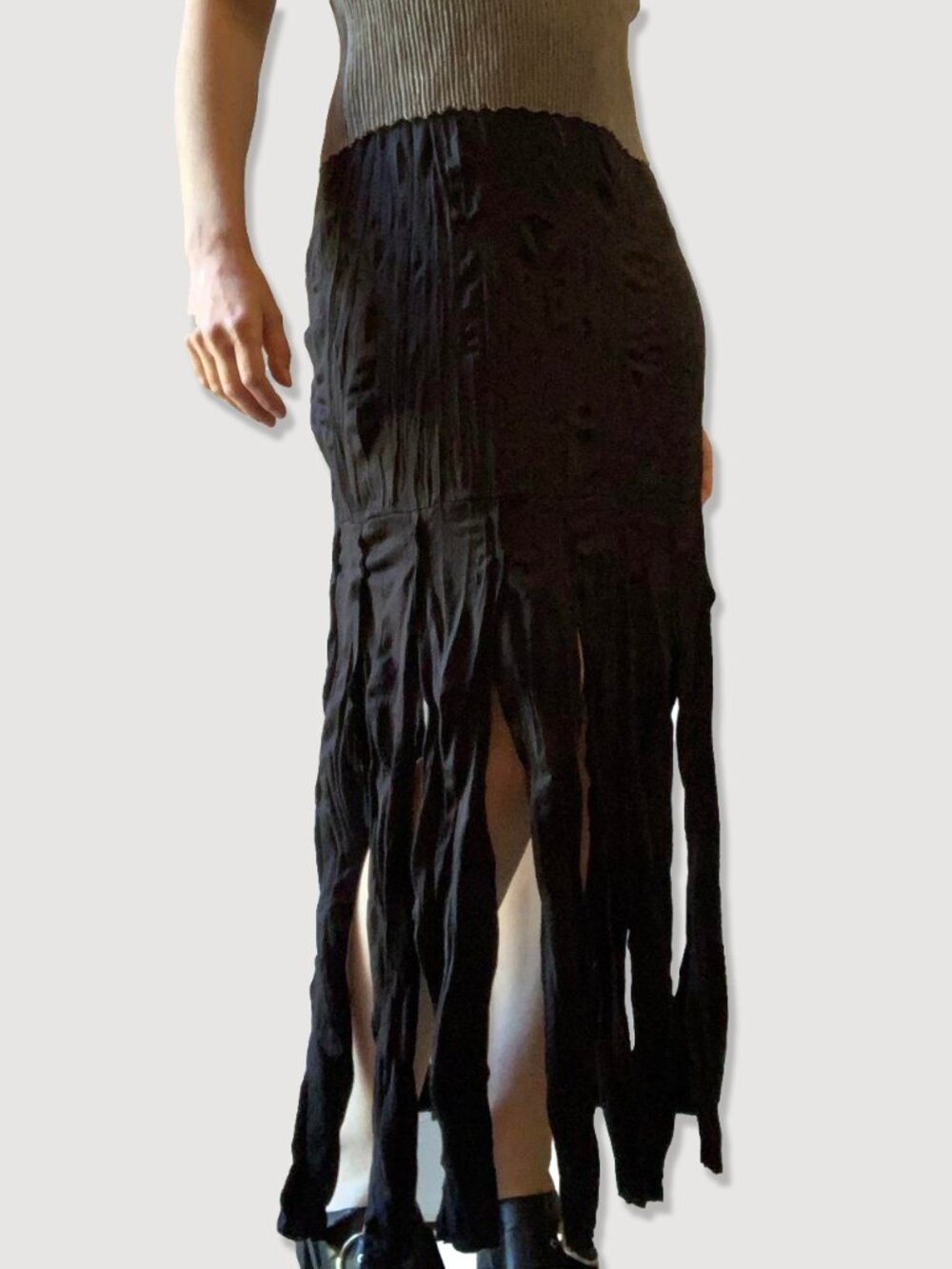 Zara Black Witchy Maxi Skirt Tattered Fringe Whimsigoth Flowy Hot Topic Goth